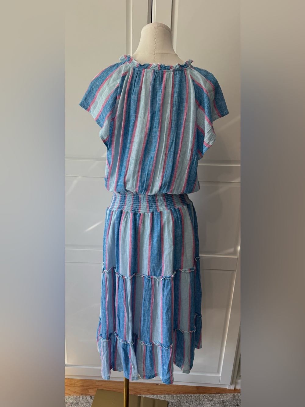 Rails Amellia Kona Striped Blue and Pink Tiered Midi Dress Linen Blend Large - Picture 11 of 13